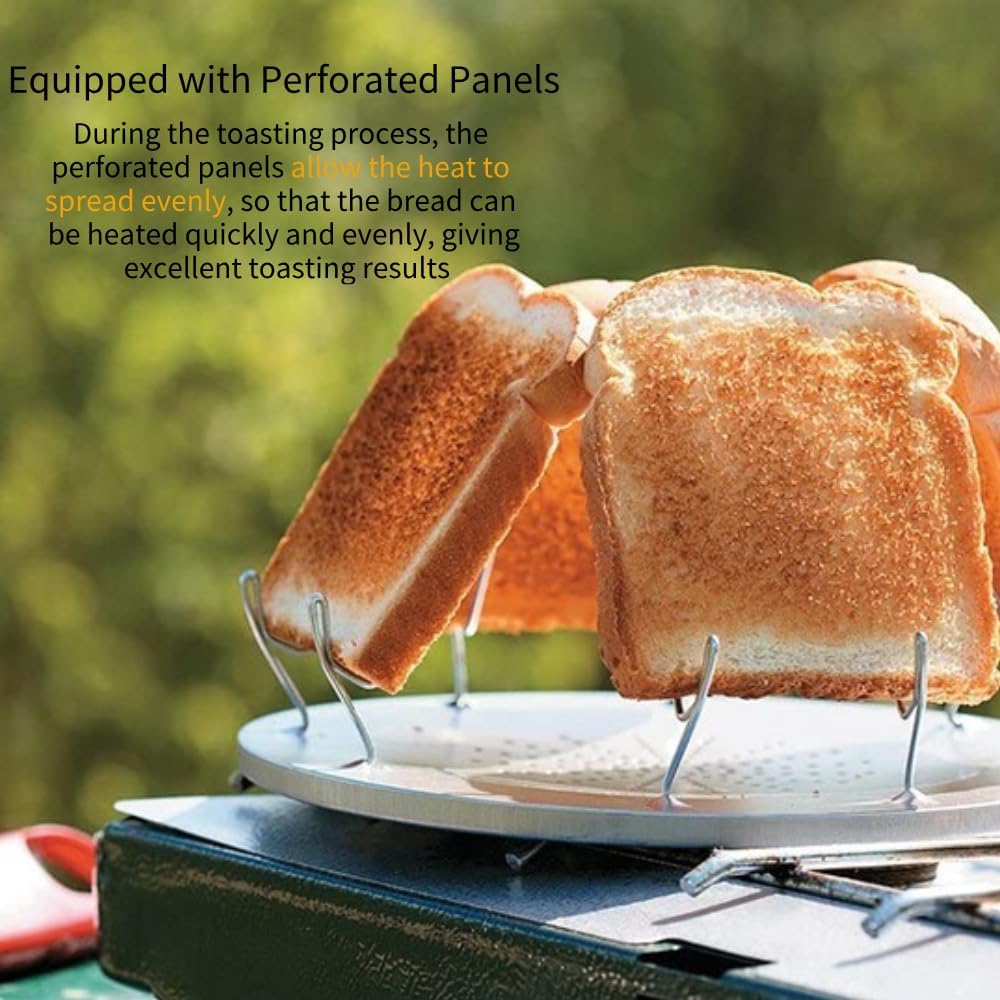 Folding Camp Stove Toaster, Stainless Steel Camping Toaster Holder, Portable Stove Rack for BBQ Party Outdoor Picnic