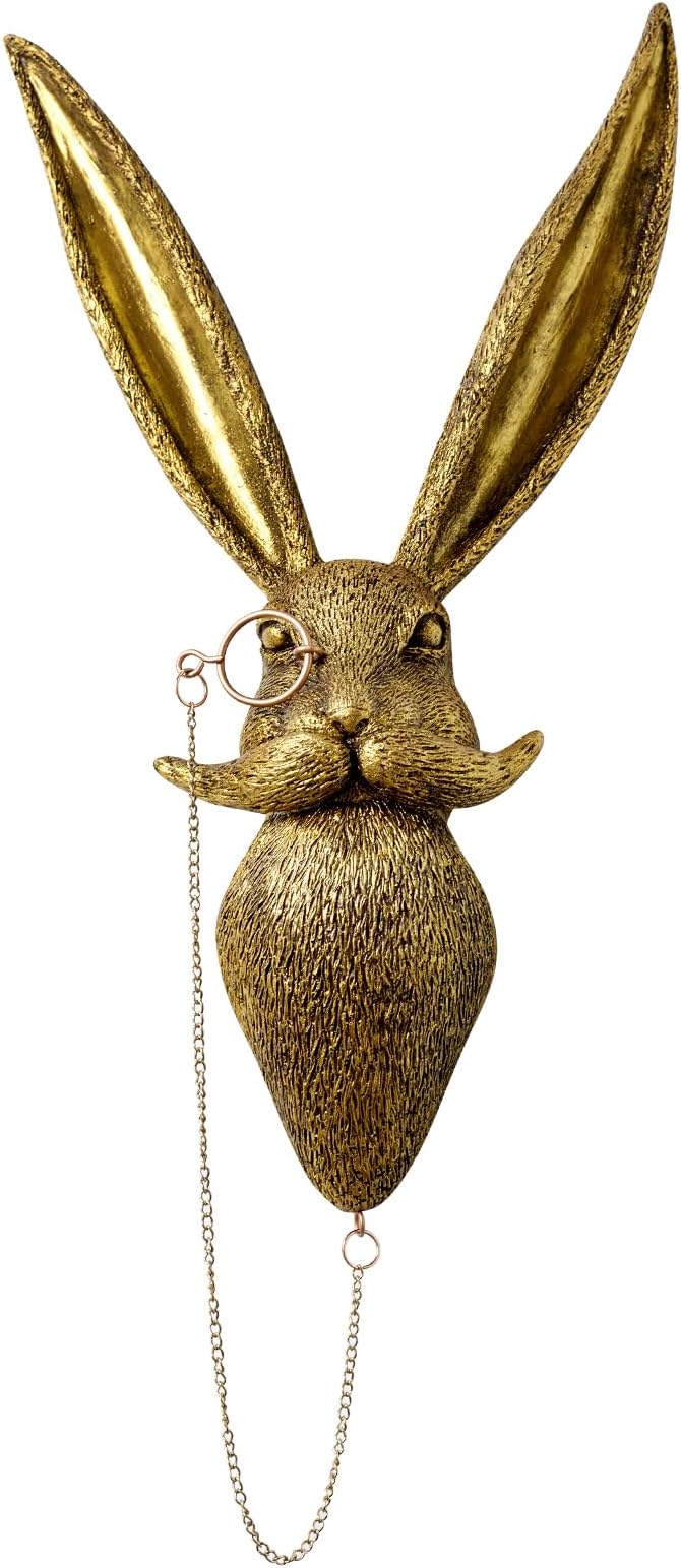 montresor Animal Head Wall Art Sculptures PU Foam Material (NOT RESIN) 16 inchs Gold Rabbit Wall Decor Art for Whimsigoth Home Wall Decor Lightweight Accent Wall Hanging Room Decor