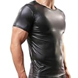 QiaTi Men's Undershirt Faux Leather Wetlook Shirt Muscle Fit Athletic Tank Top T-Shirts