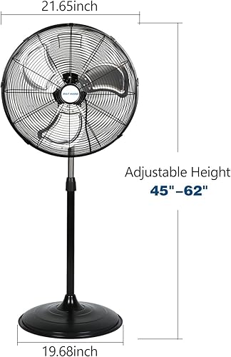 Miniatura 7 de BILT HARD Ventilador de pedestal de alta velocidad de 20 pulgadas, ventilador de pie oscilante industrial de 3 velocidades 5200 CFM, ventilador de
