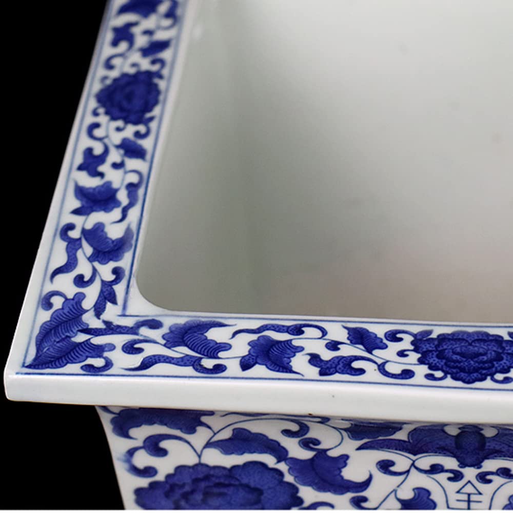 Chinoiserie Ceramiczne doniczki na kwiaty, niebiesko-białe ceramiczne doniczki na rośliny Dekoracyjne do wnętrz dla soczystych kaktusów Zioła orchidei lub małych roślin z tacami,
