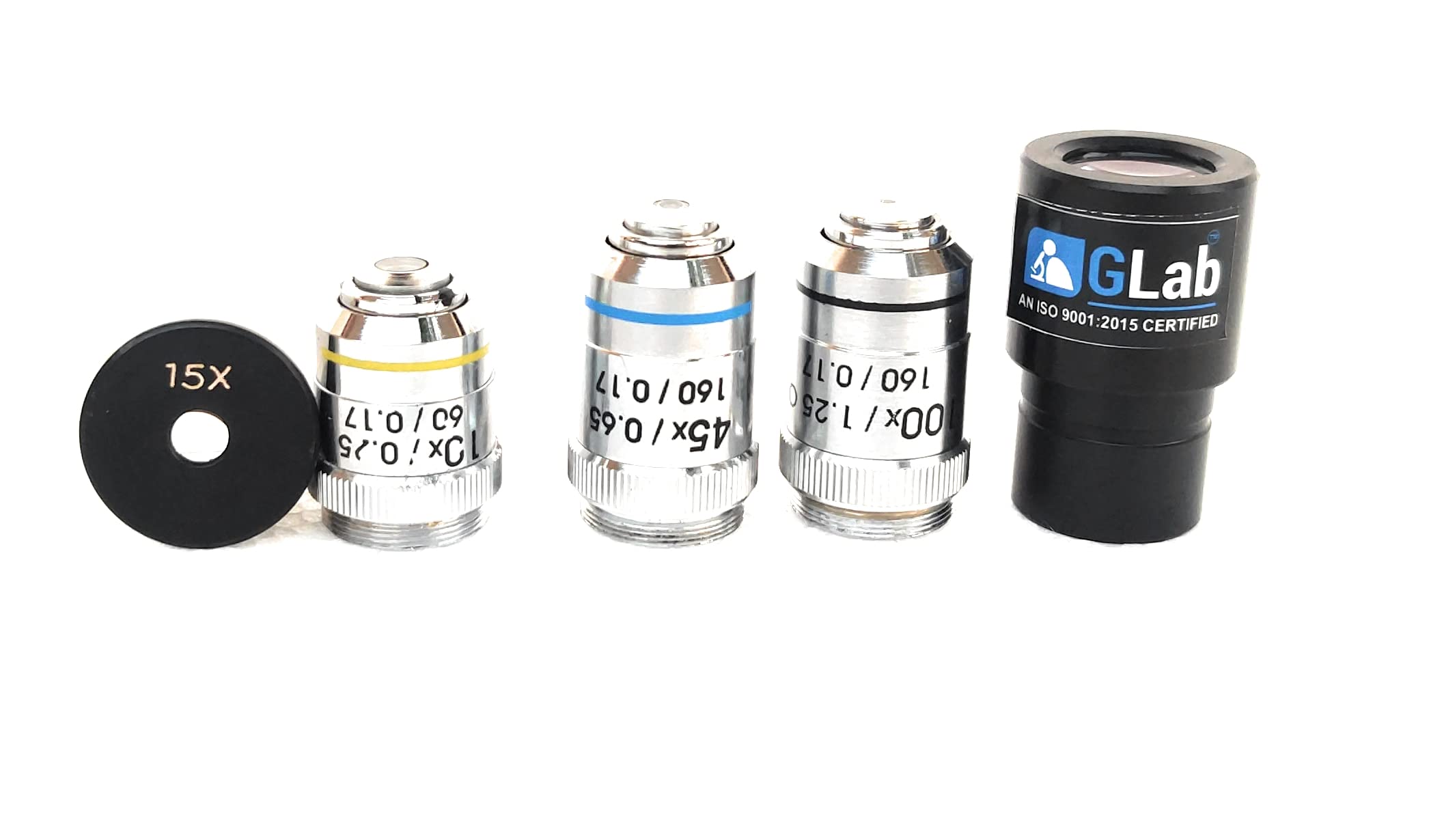 Sponsored Ad - GLAB Complete Lens Optics Set | 3 Microscope Objectives (10X, 45X S.L, 100X Oil Immersion) + 2 Eyepieces (10X WF, 15X) | High-Precision Optical Lens Kit for Laboratory, School & Research Microscopes