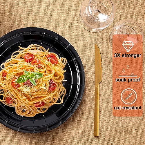Image of Black Disposable Paper Plates, 9 Inch Dinner Party Plates, 50 Count Bulk | Colored and Sturdy Durable Party Plates, for Birthday, Halloween, Christmas, Baby & Bridal Showers, BBQ, Pizza & Sandwiches