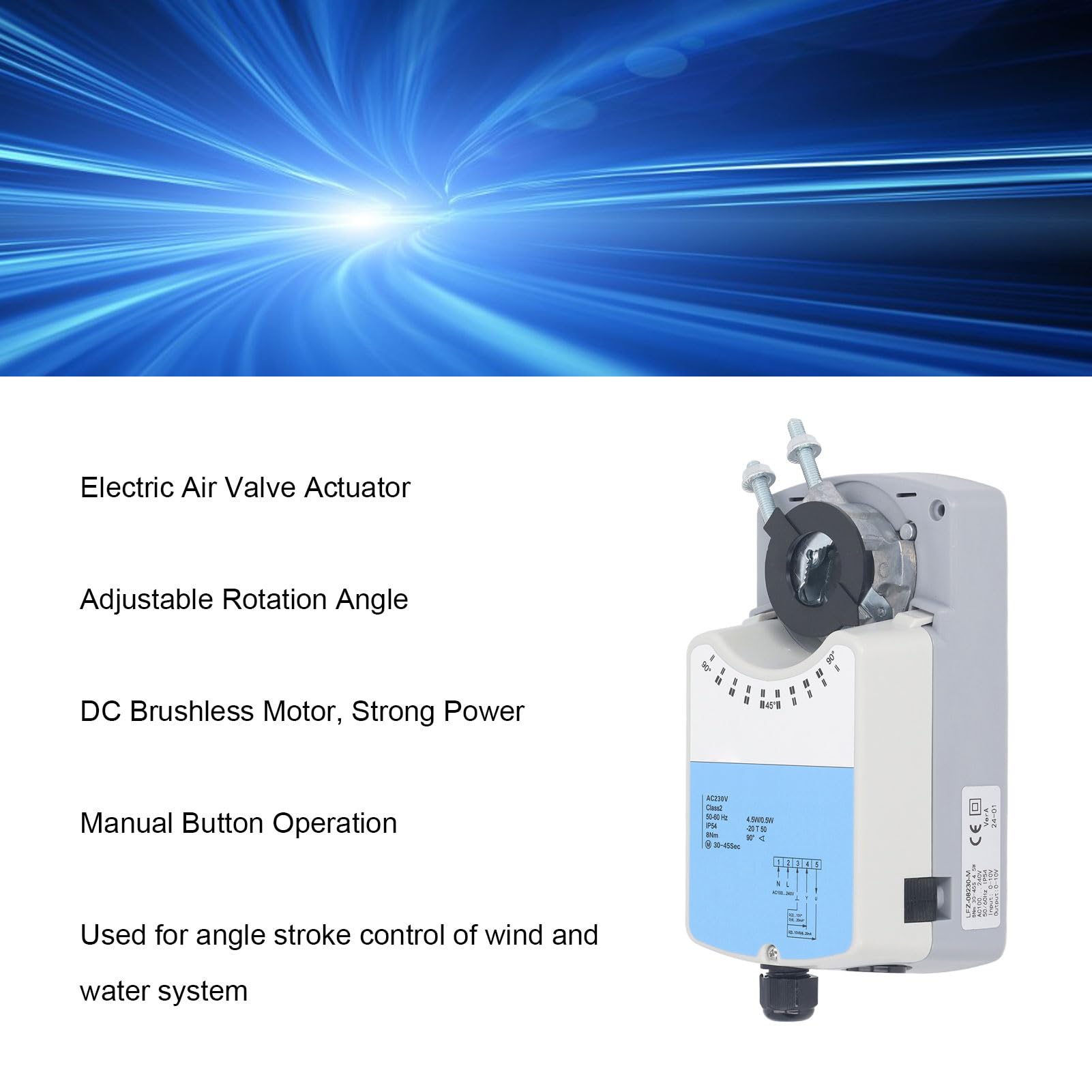 Actuador de Válvula de Aire Eléctrica, Motor sin Escobillas de CC, ángulo de Rotación Ajustable, Controlador de Válvula de Aire LFZ-08230-M, CA 230 V