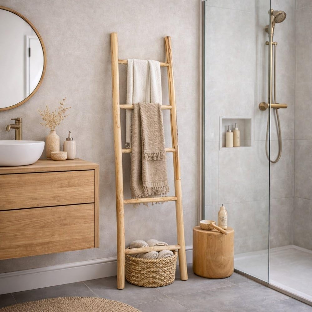 LebensWohnArt Dekoleiter Deko-Leiter KEPALA – Dekorationsleiter aus Teak, Natural