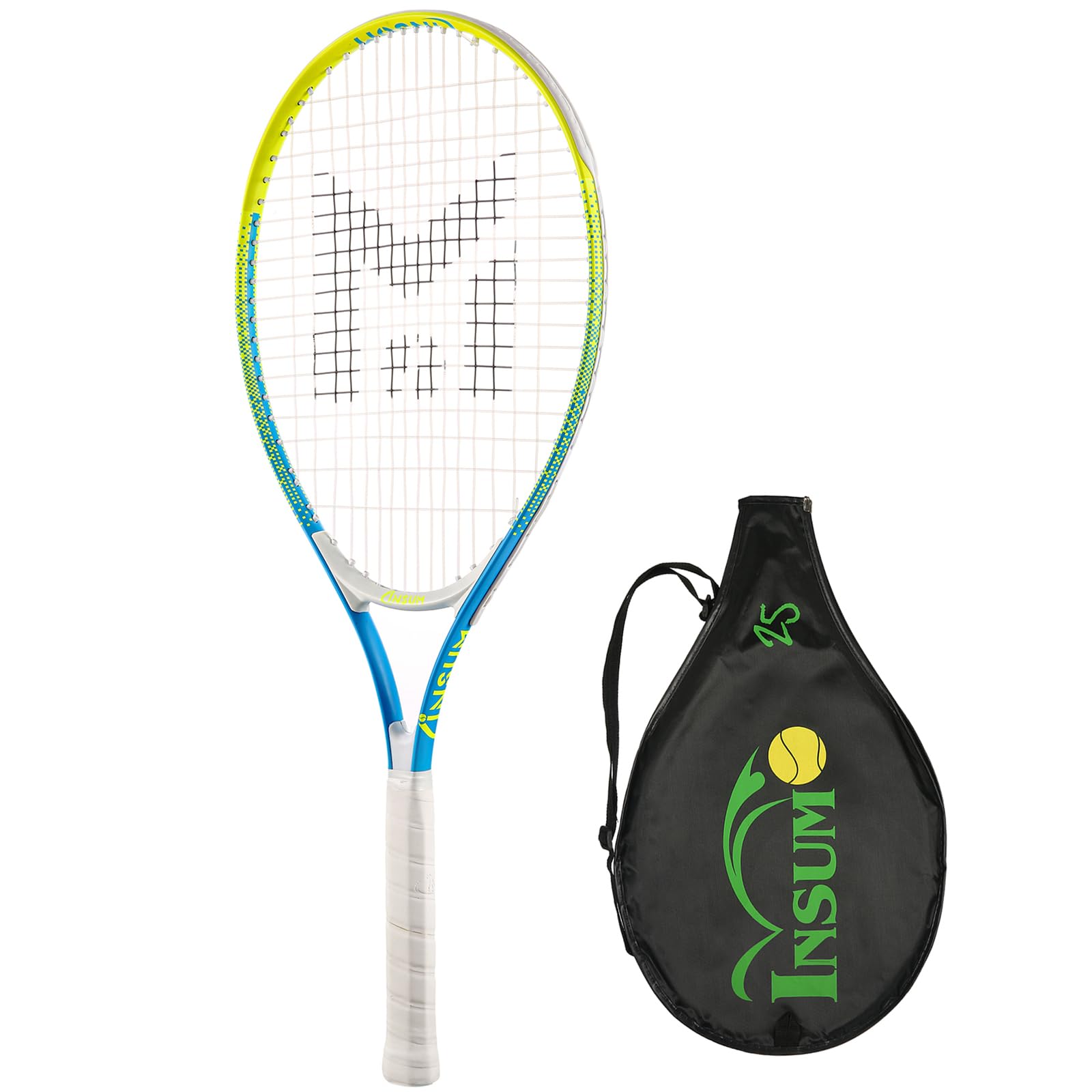 INSUM 25 inch Kids Tennis Racket for Aged 10~12 Beginner, Multi-Color & Size Youth Tennis Racket Come with Shoulder Cover Bag for Carry