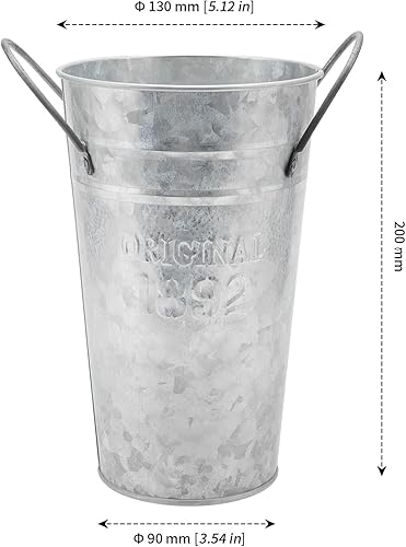 Miniatura 2 de MANCHAP Paquete de 4 jarrones de metal galvanizado de 8 pulgadas, cubo pequeño de metal galvanizado vintage de granja