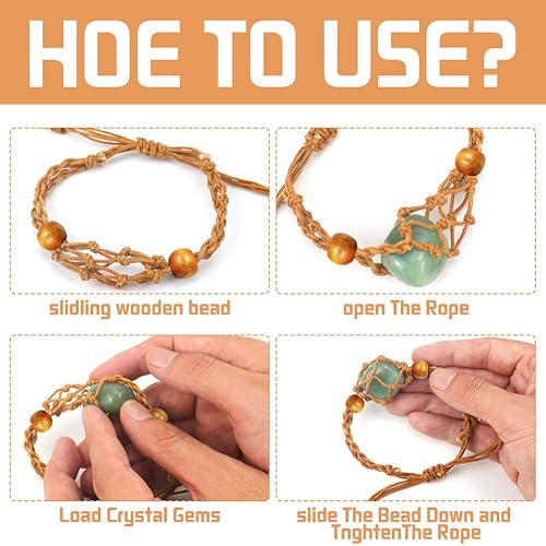 Miniatura 4 de 12 pulseras de cristal para pulseras vacías con jaula de piedra vacía, ajustable, trenzada, soporte de red de cristal de cuarzo, cuerdas de jaula de