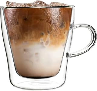 Cutting EDGE Iris Double Wall Heat Resistant Borosilicate Clear Tea Coffee Cup with Handle Glass Coffee Mug (300 ml) (Pack... Price In India