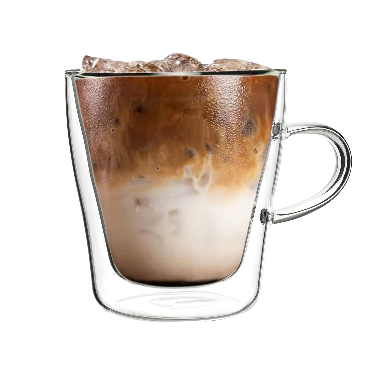 Cutting EDGE Iris Double Wall Heat Resistant Borosilicate Clear Tea Coffee Cup with Handle Glass Coffee Mug (300 ml) (Pack...