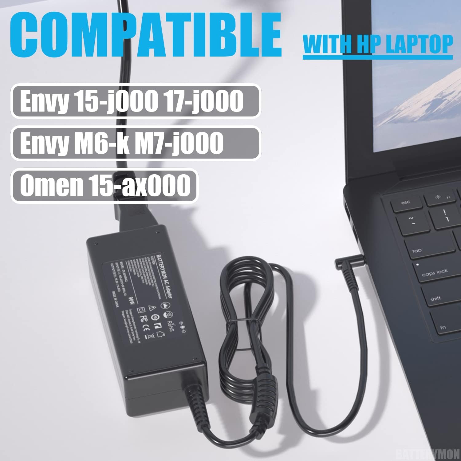 90W Laptop Charger Compatible with HP Envy X360 Charger 741727-001 710413-001 710414-001 709986-003 740015-001 854117-850 PPP009C M6 M7 Envy 15-j 17-j EliteBook Folio 1040 G1 Probook 640 G3 Power Cord