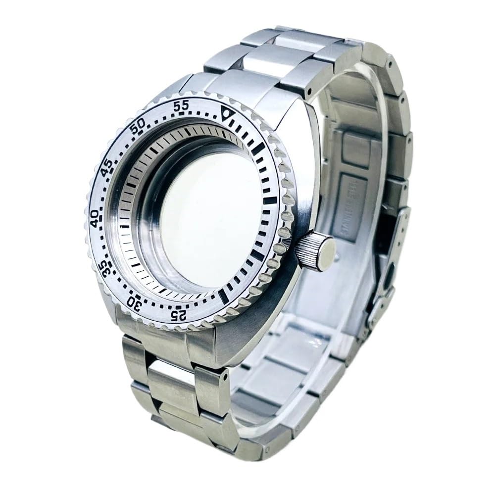 1-teiliges Uhrengehäuse- und Armband-Set, passend for NH34 NH35 NH36 4R35 7S26 Uhrwerk, Abalone 6105 Uhrengehäuse und 22-mm-Armband-Kits(01,Coated mineral glass)