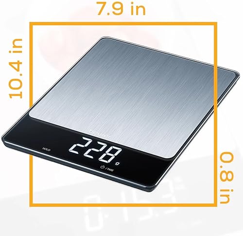 Miniatura 7 de Beurer KS34 - Báscula digital de cocina, báscula precisa para alimentos y gramos, capacidad de 33 libras, plataforma de pesaje XL para preparación