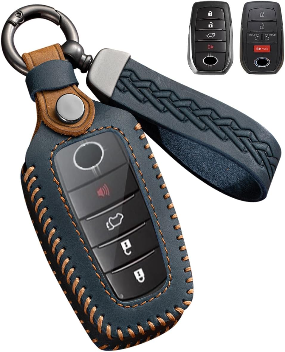 Key Fob Cover, Leather Case, for Toyota RAV4 Prius Sienna, Blue