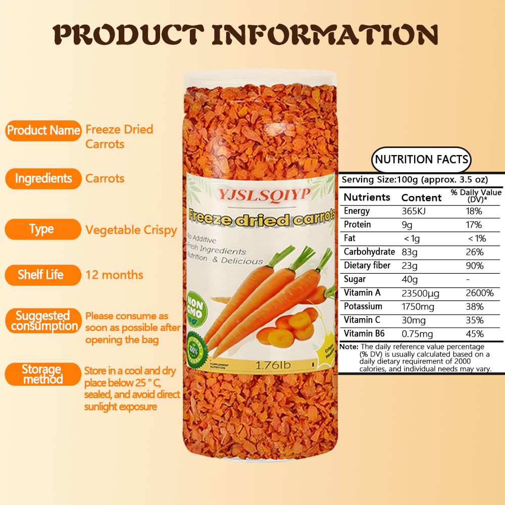 Freeze-Dried Diced Carrots - 1.76lb (28oz) Jar | Long Shelf Life Pantry Staple | Emergency Food, Cooking & Snacking | Vegan, Non-GMO, No Preservatives. Non-GMO Dehydrated Diced Carrots.