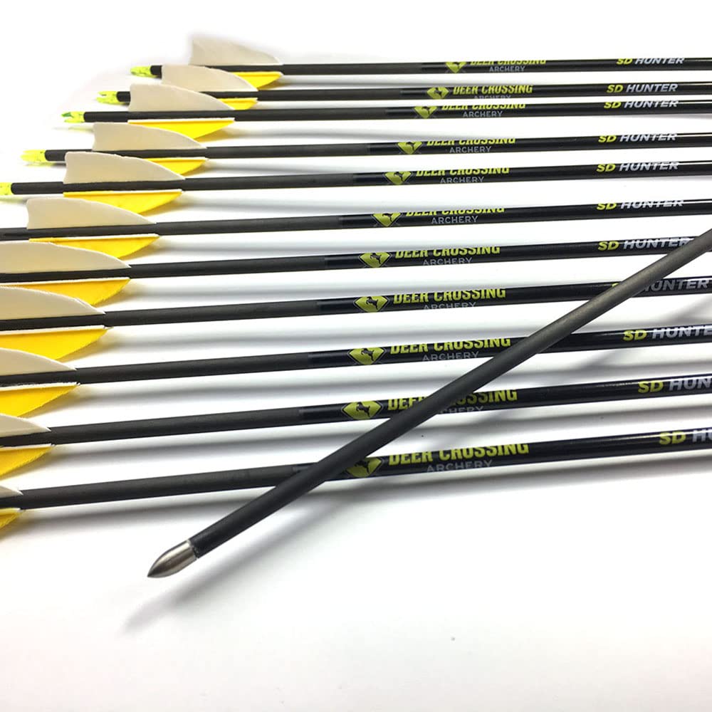 ACCMOS 31" Freccia in Puro Carbonio Spine 350 400 500 600 700 800 900 1000 ID 4.2mm con Piuma di Tacchino da 2,5" Frecce da Caccia, per Arco Ricurvo Arco Composto Tiro con L'Arco 6/12 pz