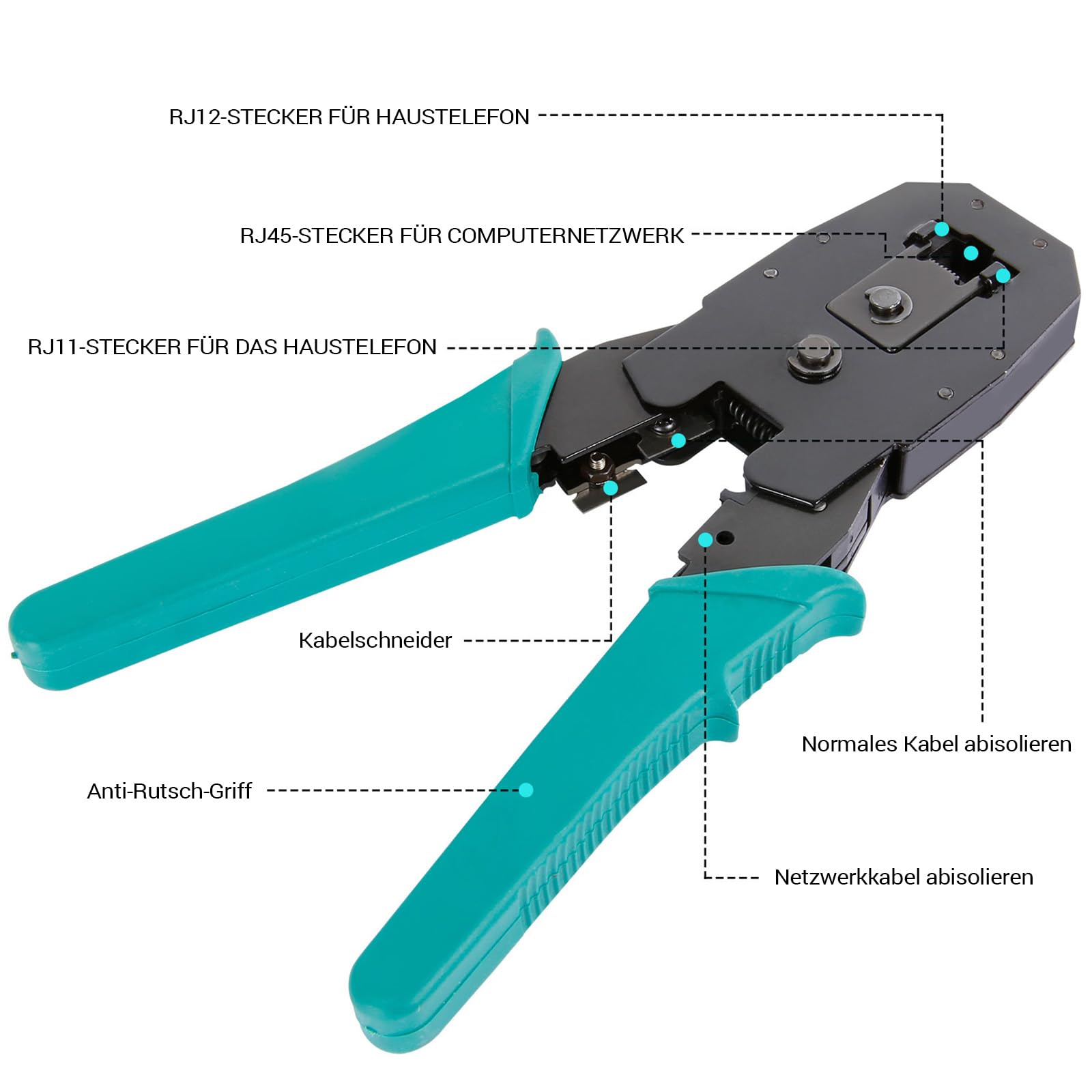 SGILE 12 in 1 Netzwerk Werkzeug Set für RJ45, RJ11, RJ12 – Crimpzange RJ 45, Netzwerk & LAN Kabel Tester, Kabeltester Kit für DIY Haushalt & Computer Wartung, Kompatibel mit CAT5 und CAT6