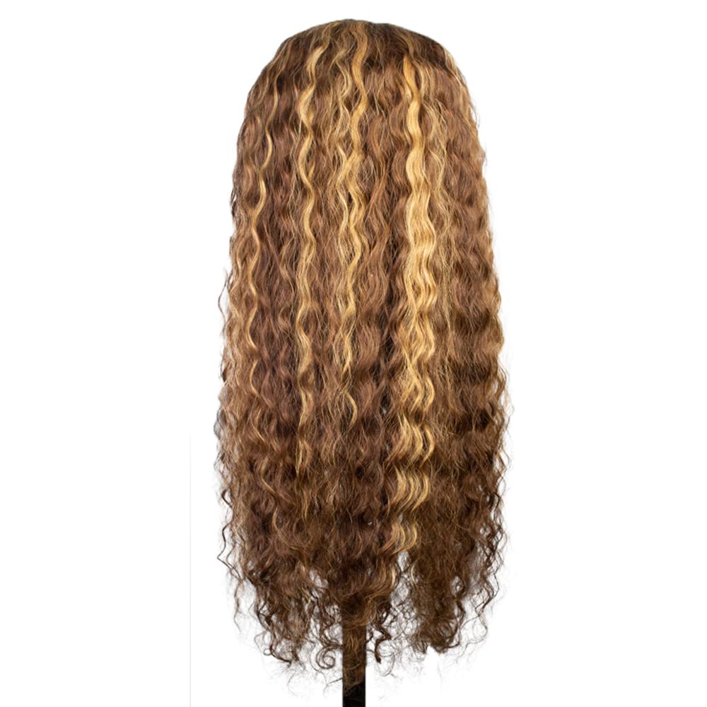 24 Inch P427 Blonde Headband Wigs Human Hair Deep Wave Wigs for Black Women Brazilian Virgin Hair Glueless None Lace Front Half Wig Wear and Go Highlight Brown Headband Wigs Human Hair