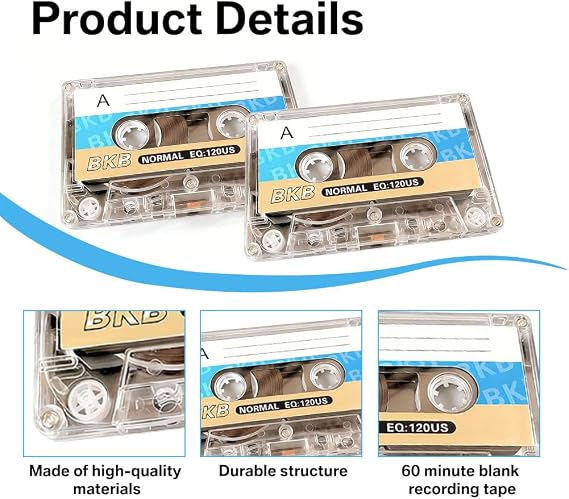 6PCS Blank Cassette Tapes, Professional Recording Time Cd, 60min Audio Recording Tapes for Car Stereo & Portable Players