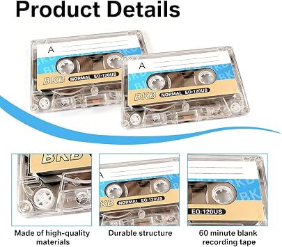 6PCS Blank Cassette Tapes, Professional Recording Time Cd, 60min Audio Recording Tapes for Car Stereo & Portable Players