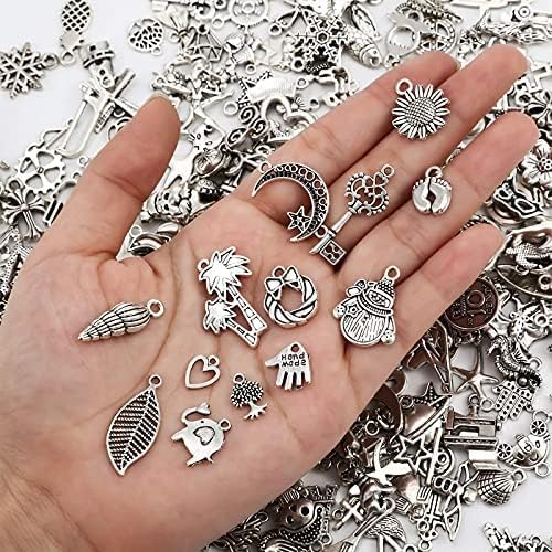 Street27® 100 Pieces Wholesale Bulk Lots Jewelry Making Silver Charms Mixed Smooth Tibetan Silver Metal Charms Pendants Animal figures DIY for Necklace Earring Bracelet Keyrings and Crafting, As