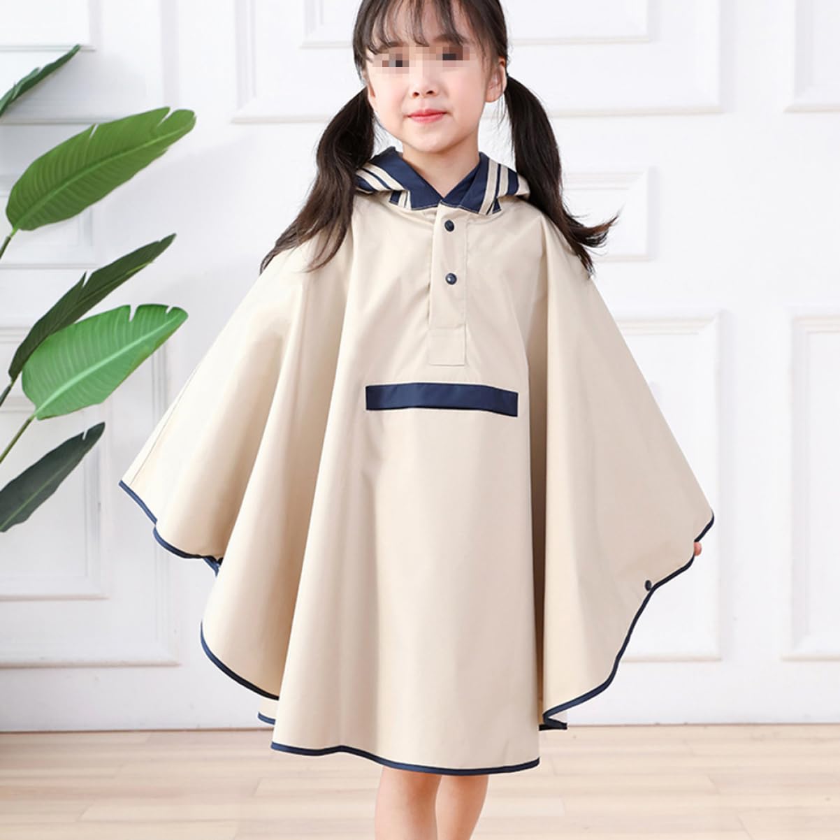 COLLBATH Mantellina Pioggia Ragazzi Beige Taglia in Nylon Pvc | Cappuccio Integrato, Leggera per Uso Quotidiano e Festival, Stile Elegante e Simpatico