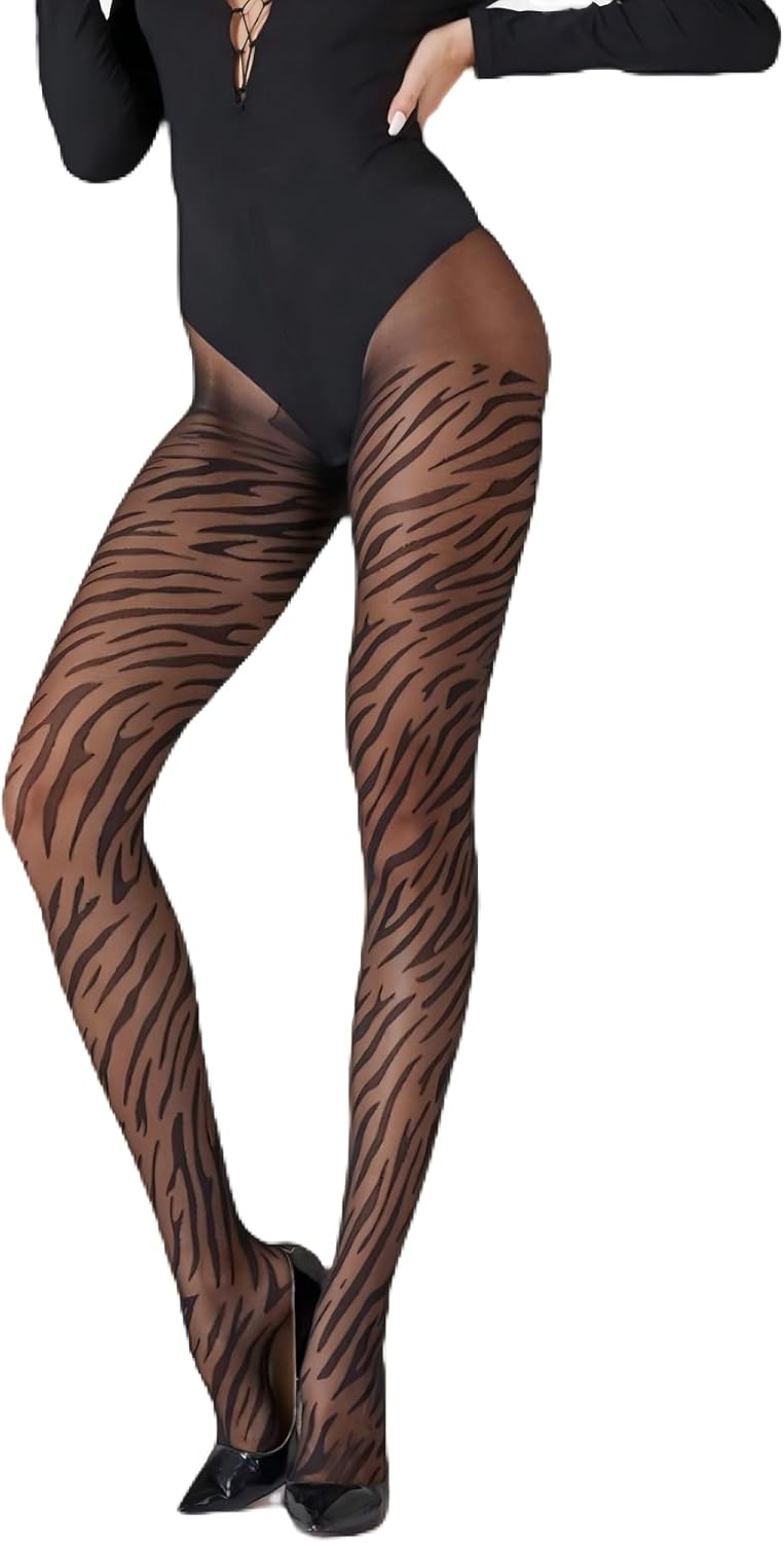 Women's 15D Black Leopard Cheetah Zebra Print Tights - Funky Animal Patterned Tights for Women,