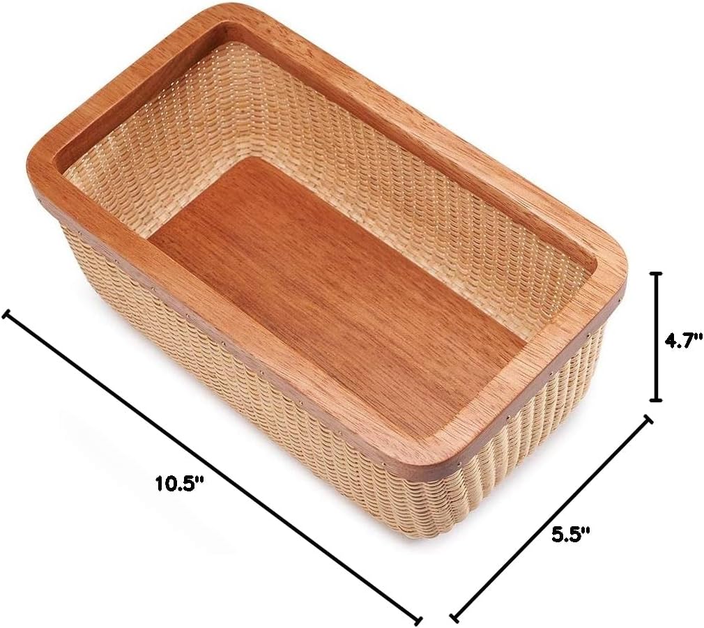 Rattan Tissue Holders Modern Square Paper Facial Tissue Box Extraction Paper Rectangular Holder for Storage on Bathroom Vanity Countertop Bedroom Dresser (Cherry Rectangle H4.5)
