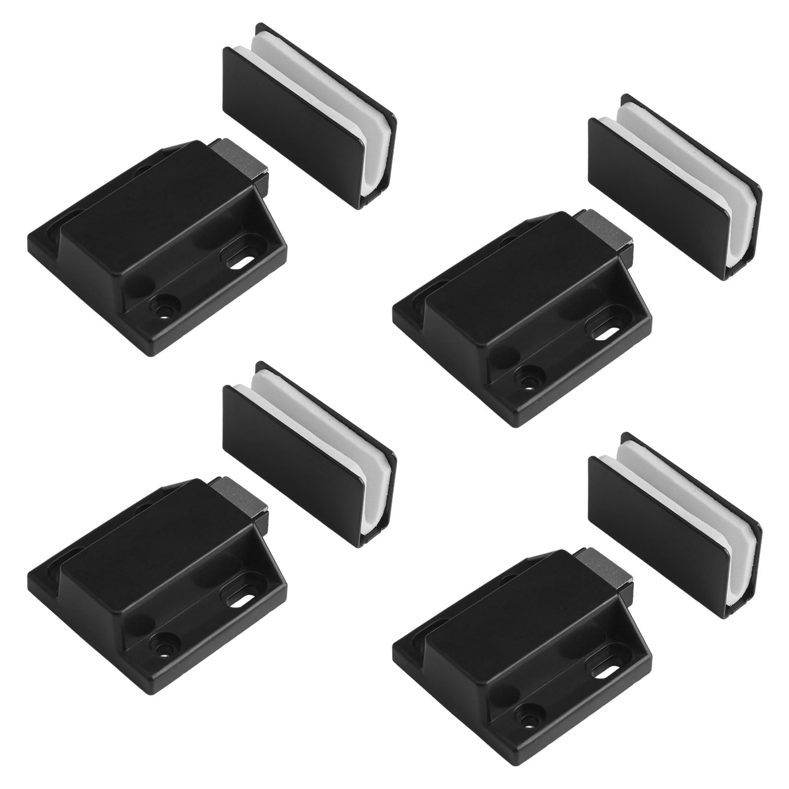 UFURMATE Glass Door Magnetic Catch Latch Closures, 4 Set Push Open Adjustable Frameless Single Glass Door Catch Magnetic Touch Latchs with Cabinet Clamp, Fit for 3-6mm Free-Swinging Glass Door (Black)