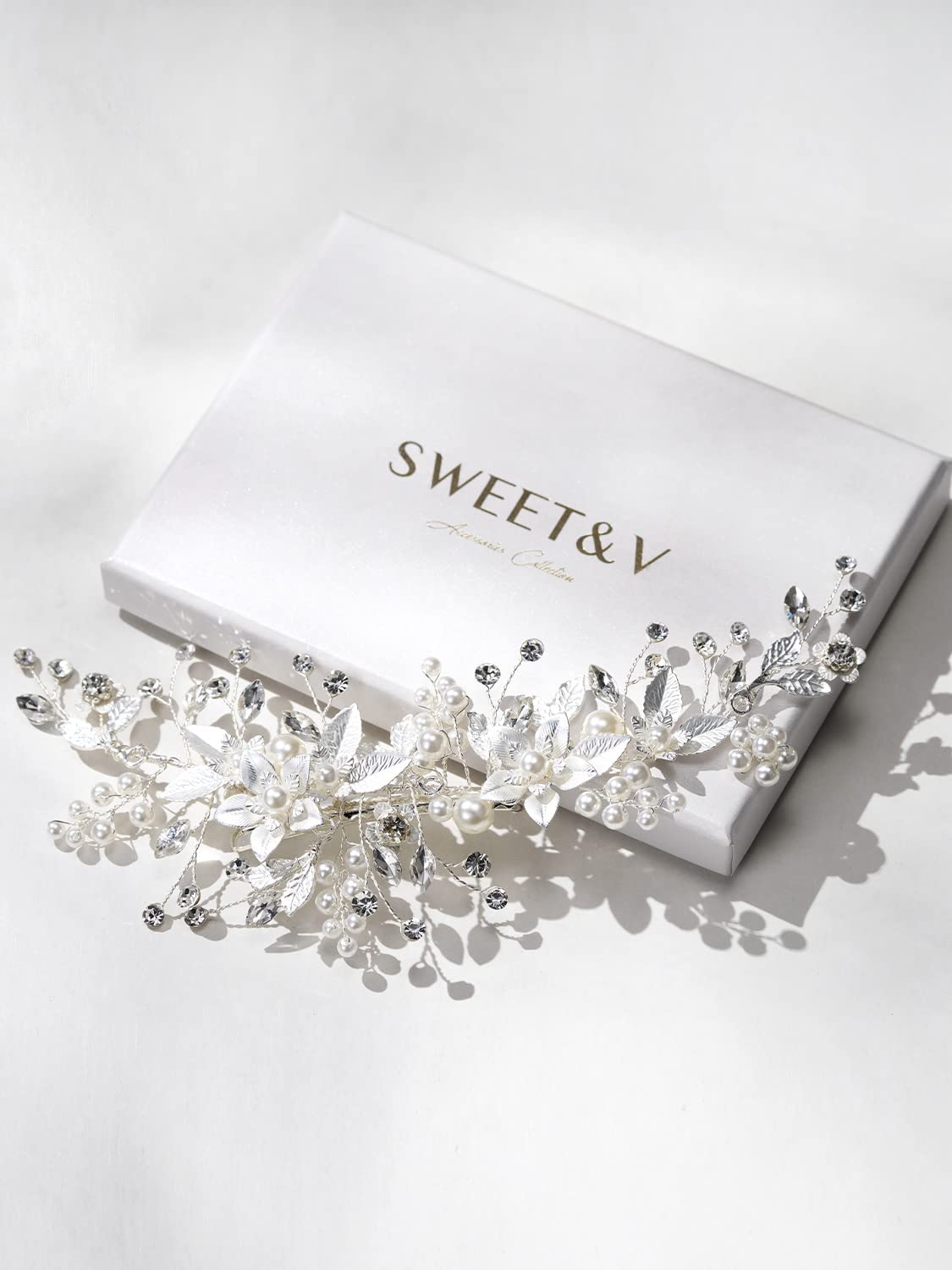 Wedding Hair Clip Comb Handmade Bridal Hair Accessories Silver Romantic Amazon.com : Handmade Silver Bridal Hair Comb Clip Flower  main image 4
