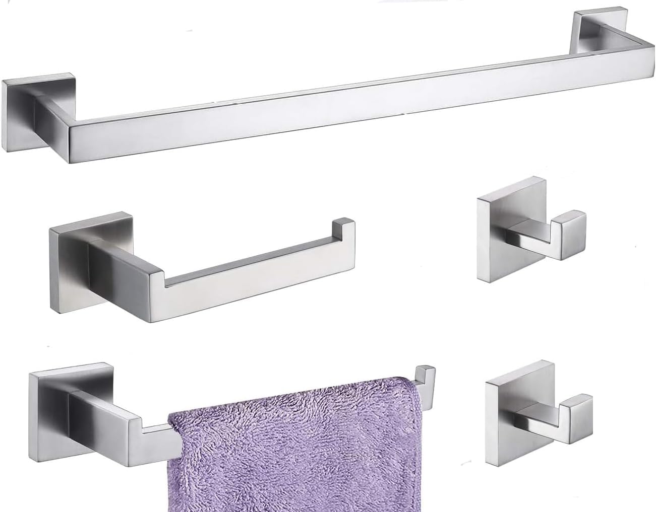 Bathroom Hardware Set 10 Piece Matte Black Bathroom Accessories Set SUS304 Towel Bar Set Includes 2 Towel Bar 24 Inch+2 Towel Holder+2 Toilet Paper Holder+4 Towel Hooks (10, Matte Black, 24 Inch)