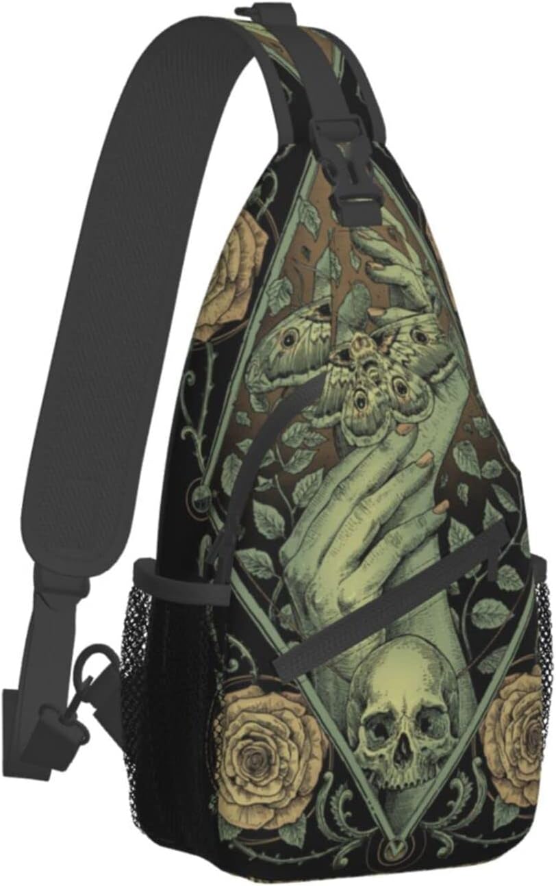 Dog Paw Sling Bag for Women Men Chicken Crossbody Bags Gothic Halloween Skull Daypack Shoulder Bag Backpack (skull)