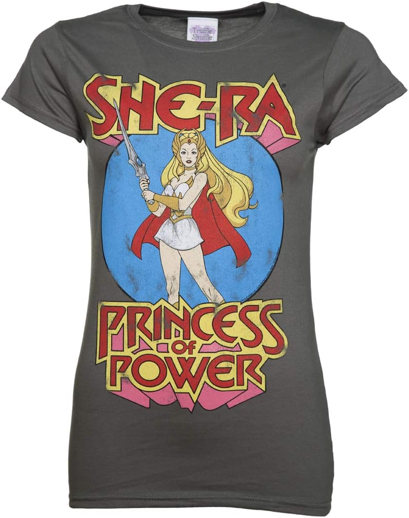 Womens Charcoal She Ra Princess of Power T Shirt, M, Black/Charcoal