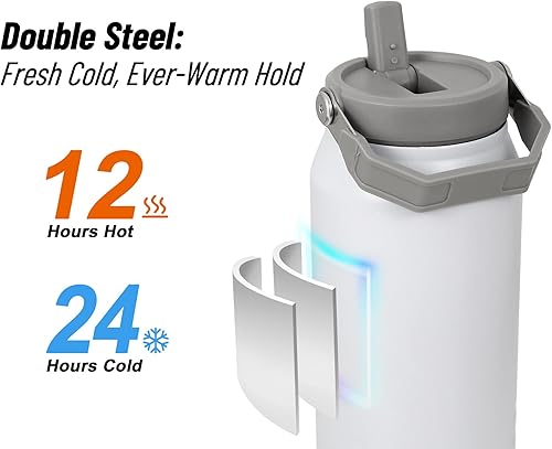 Miniatura 4 de DLOCCOLD Vaso de 50 onzas con pajilla abatible y asa, vaso de acero inoxidable a prueba de fugas, botella de agua aislada de doble pared,