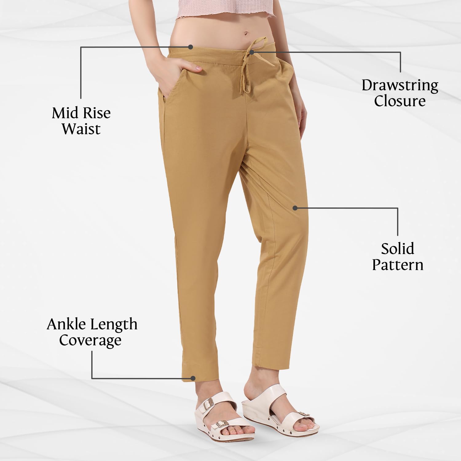 TRASA Ultra Soft Cotton Regular and Plus 8 Colour Cotton Pants for Womens and Girls, Beige - 2XL - Image 3 thumbnail