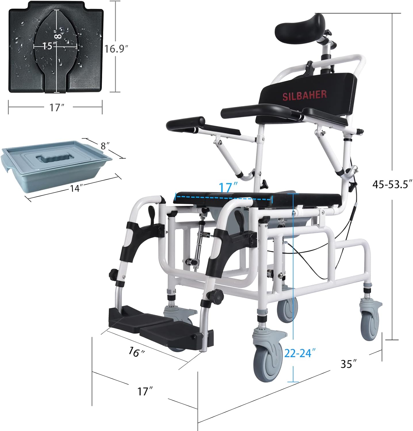 Buy Juiwere TiltinSpace Reclining Shower Commode Wheelchair for Adults,4in1 Shampoo Chair