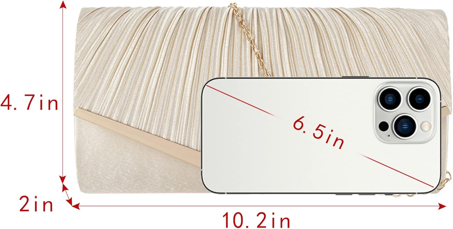 Queena Womens Shiny Glitter Evening Clutch Envelope Handbag Chain Purse for Wedding Party Prom Gift for Mom Wife Girlfriend,6899 Apricot - Image 3