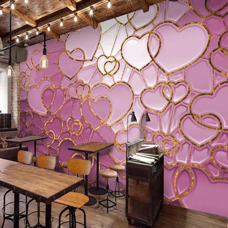 Papier peint 3D coeur rose sticker mural PVC pour decoration maison