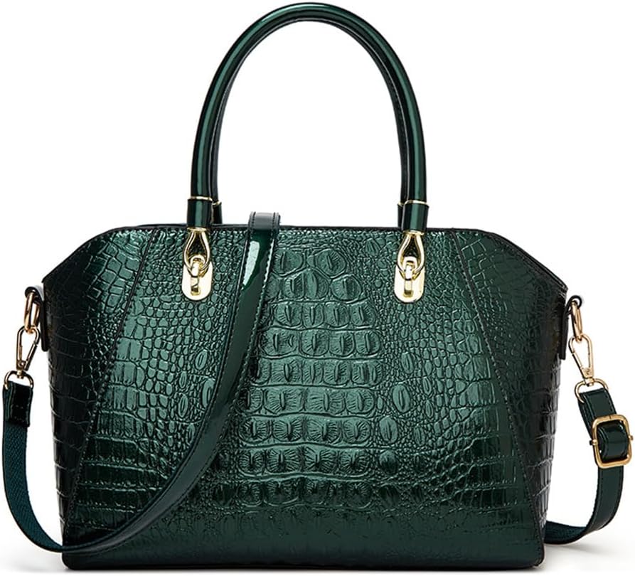 Women Fashion Crocodile Pattern Handbag and Purse Patent Leather Shiny Top-handle Tote Shopper Work Shoulder Satchel