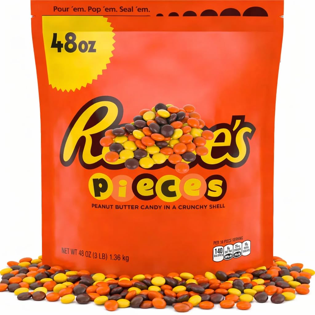 Reese Pieces Peanut Butter Candy, Bulk 3 Lbs, Milk Chocolate Peanut Butter Candies in Crunchy Shell, for Baking Desserts, Ice Cream Topping and Snacking