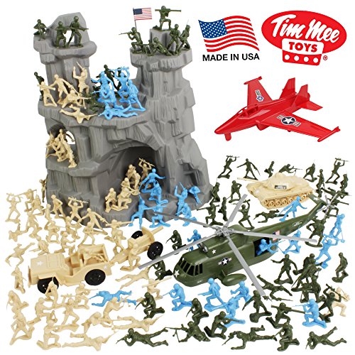 TimMee Battle Mountain Plastic Army Men Playset - Tan & Green 130pc - Made in USA