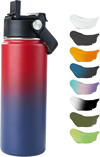 Botella de agua aislada de acero inoxidable, 18 onzas, doble pared aislada al vacío, botella de agua a prueba de fugas con popote de silicona, tapa