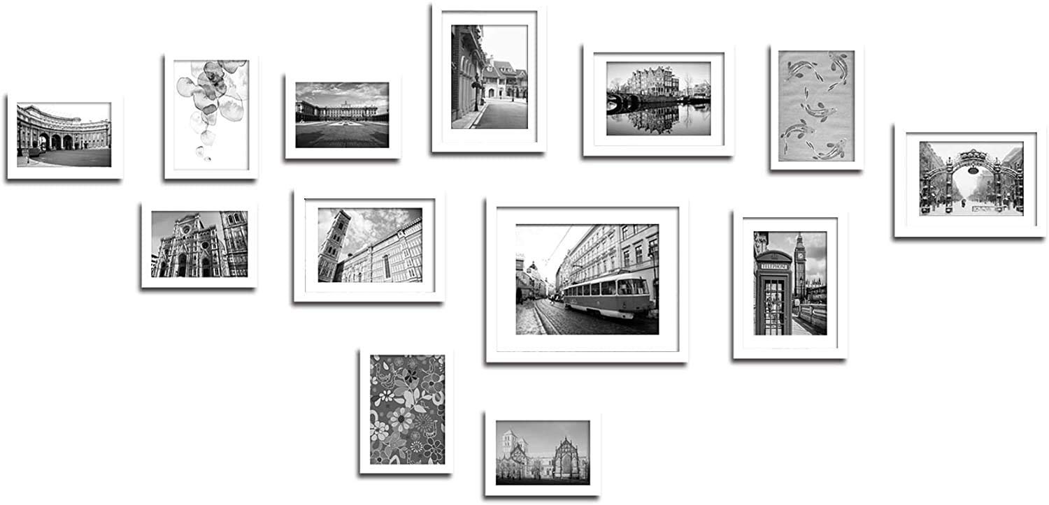 LillyvaleLarge Multi Picture Photo Frame Frames Wall Set 13 Pieces (Black/White/Black And White available) (Off White)