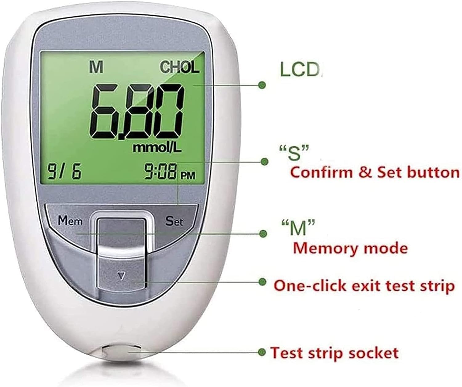 Kit Di Monitoraggio Del Glucosio Del Tester Multifunzione,3 Su 1 Tester Di Colesterolo Totale Di Acido Urico,Kit Di Test Del Diabete Facile Da Operare Con Metro,25 Glicemia,10 Acido Urico,10 Colestero