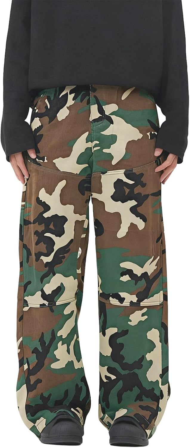 Men Camo Cargo Pants Baggy Wide Leg Hip Hop Sweatpants Loose Casual Trousers with Pocket