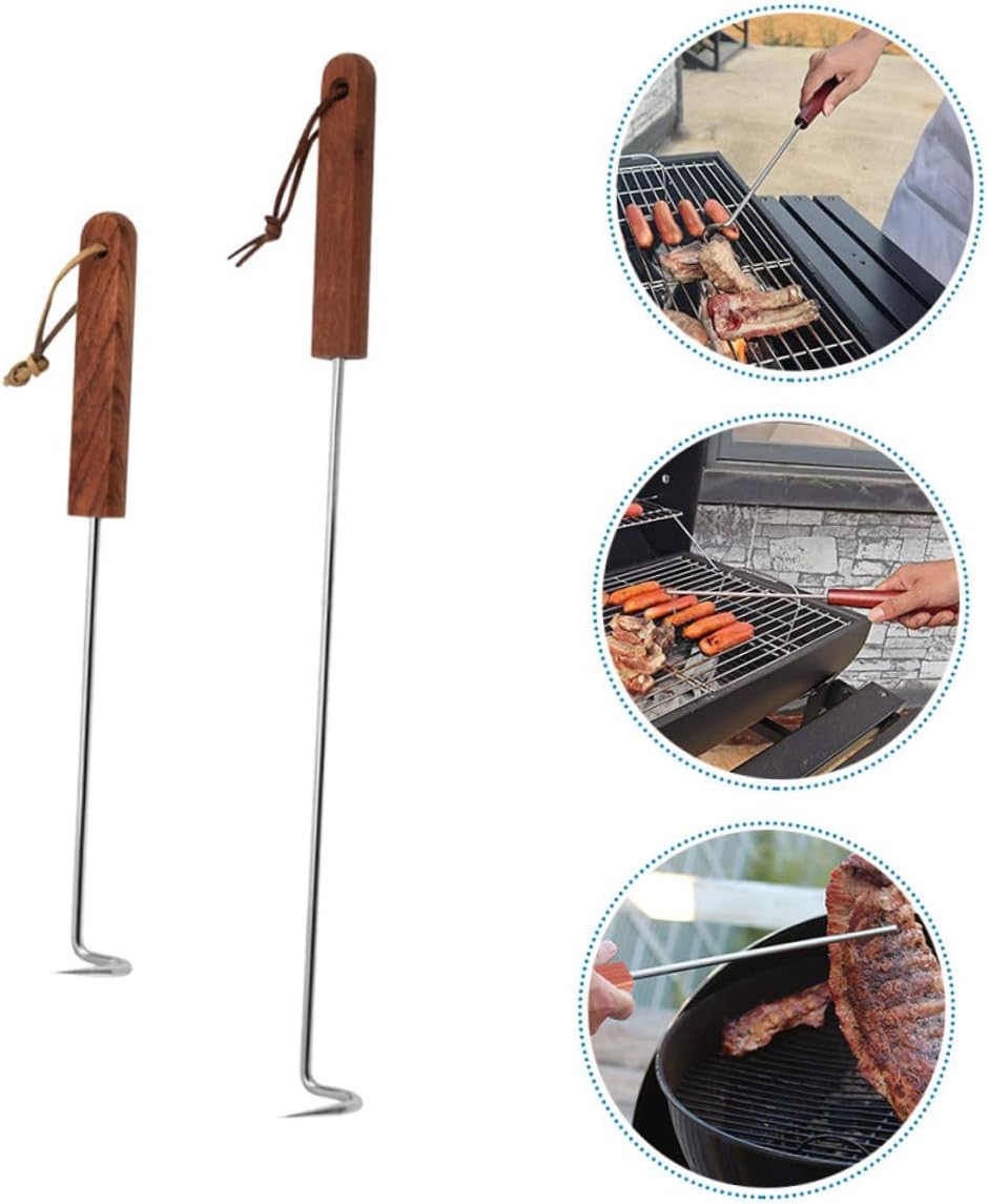 balacoo 8pcs Camping BBQ Meat Hook Food Flipper Stainless Steel Handle Easy to Use Lightweight
