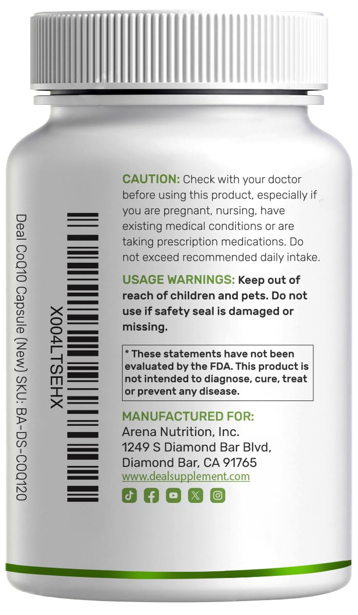 CoQ10 600mg, 120 Capsules – with Omega 3 Fatty Acid 100mg – Max Strength – Bioavailable Coenzyme Q10 Supplements – Heart, Energy, & Brain Health Antioxidant Support – Non-GMO — Amazon image 7