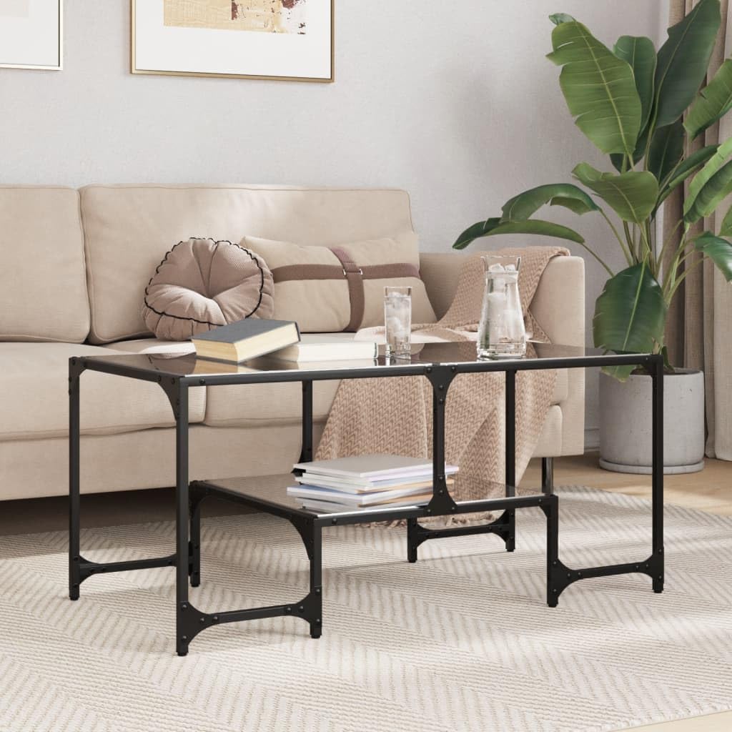Table basse en verre noir facile à nettoyer pour salon moderne
