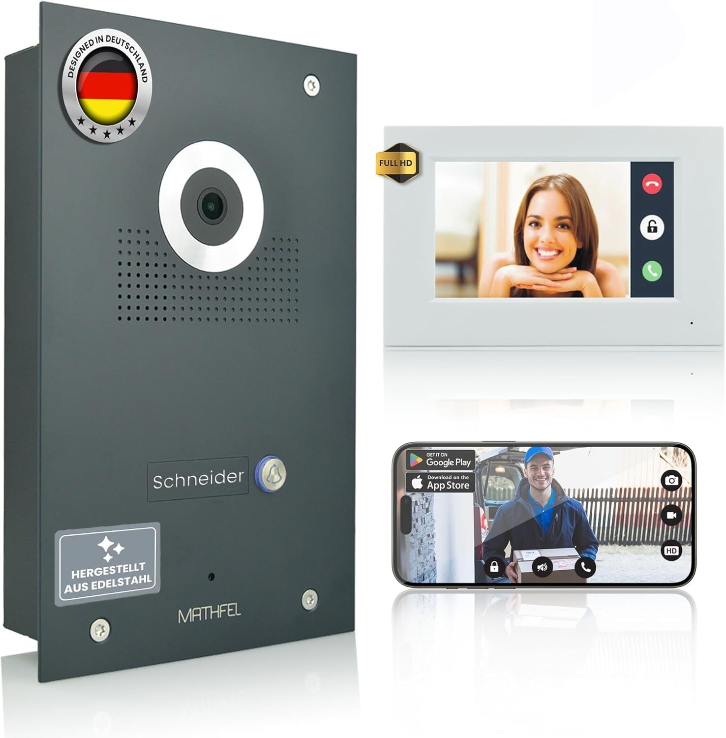 Mathfel IP WLAN Video Türsprechanlage 1-Familienhaus Unterputz - 170°, 1 x 7 Zoll Monitor Full-HD, Nachtsicht, App-Steuerung - IP Türklingel mit Kamera, Türklingelanlage WLAN, Drahtlos Verbindung