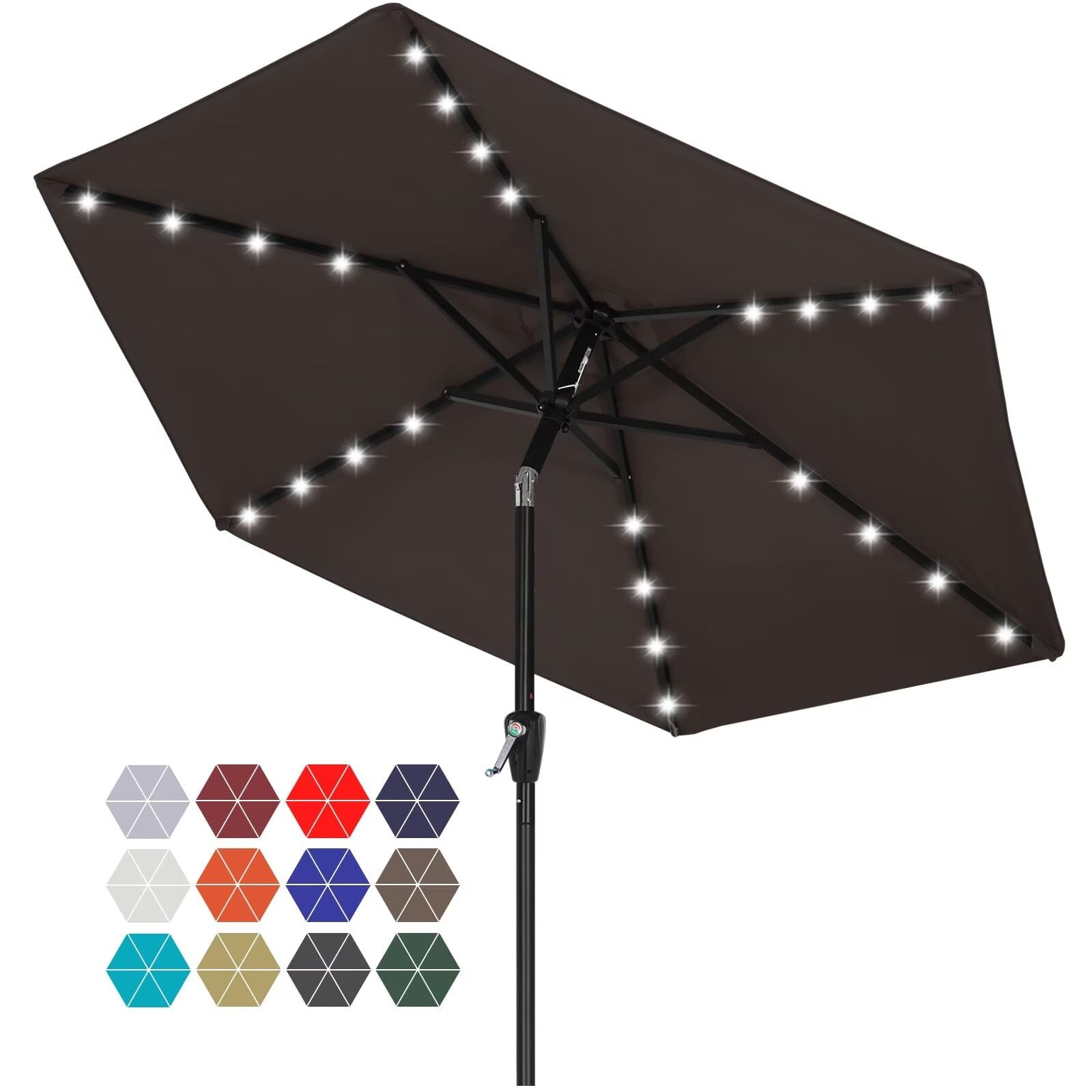 ABCCANOPY Solar Led Patio Umbrella with 24 Lights 7.5FT(True Brown)